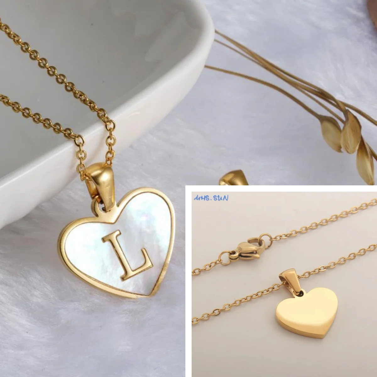 MHS.SUN Stainless Steel Heart Initial Necklace for Women Girls Gold Plated A-Z 26 Letter Pendant Choker Jewelry Birthday Gifts