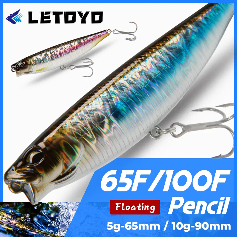 LETOYO 65mm 5g/100mm 10g Floating Pencil Fishing Lure Topwater Walk The Dogs Hard Baits Surface Stickbait For Bass Pike Fishing