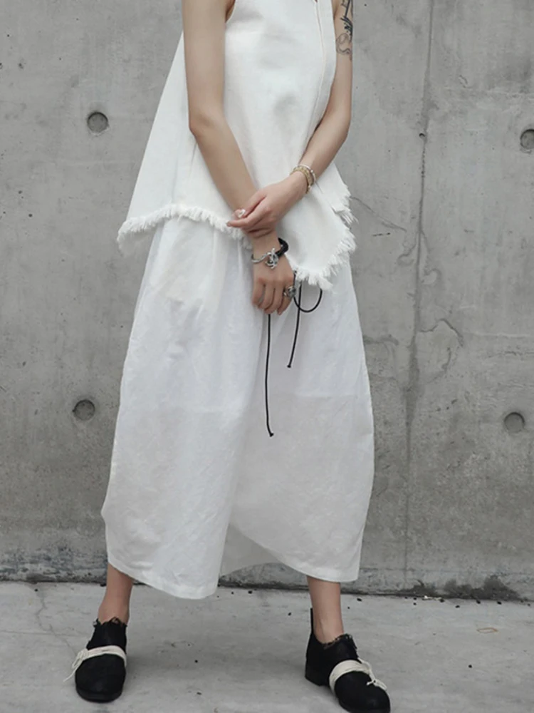 [EAM] 2024 New Spring Autumn High Waist Drawstring White Loose Big Size Loose Wide Leg Pants Women Trousers Fashion Tide JR505