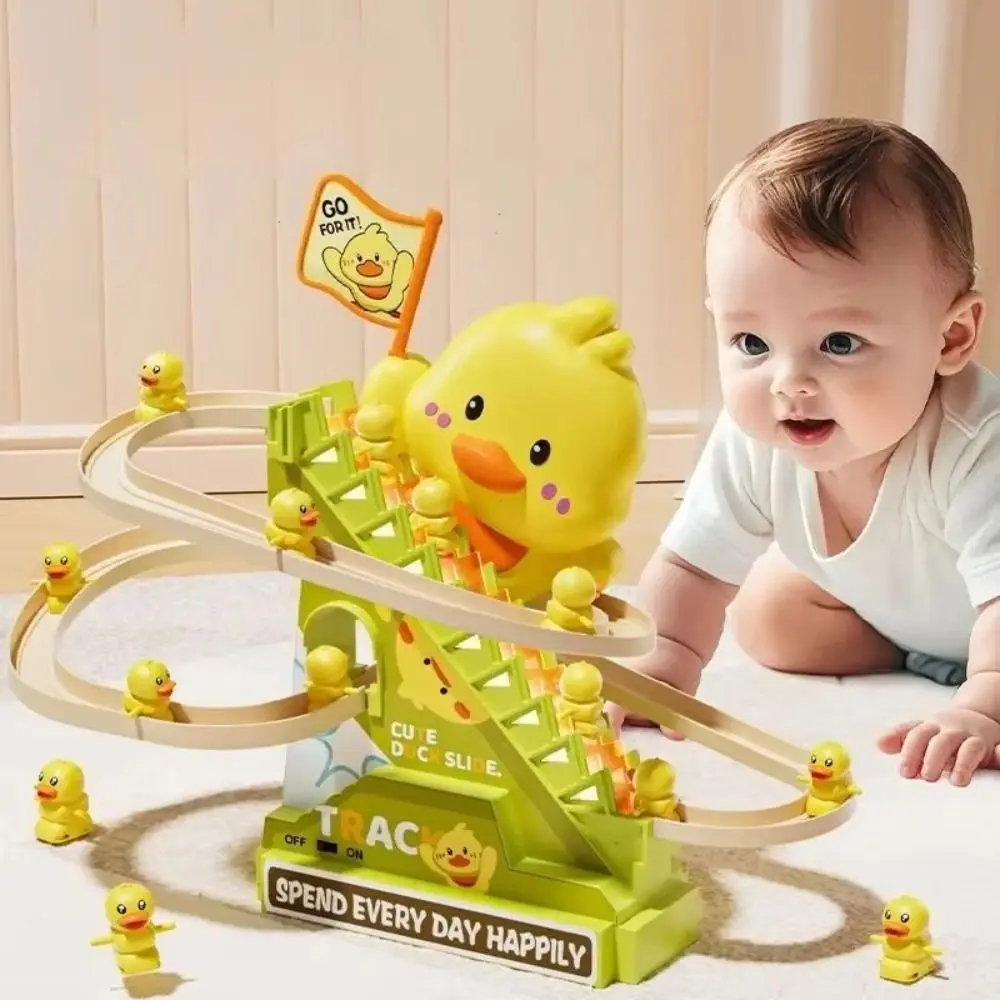 Musical Creative Ducklings Climbing Stairs Cartoon Cute Electric Duck Track Slide Yellow Duck Roller Coaster Baby
