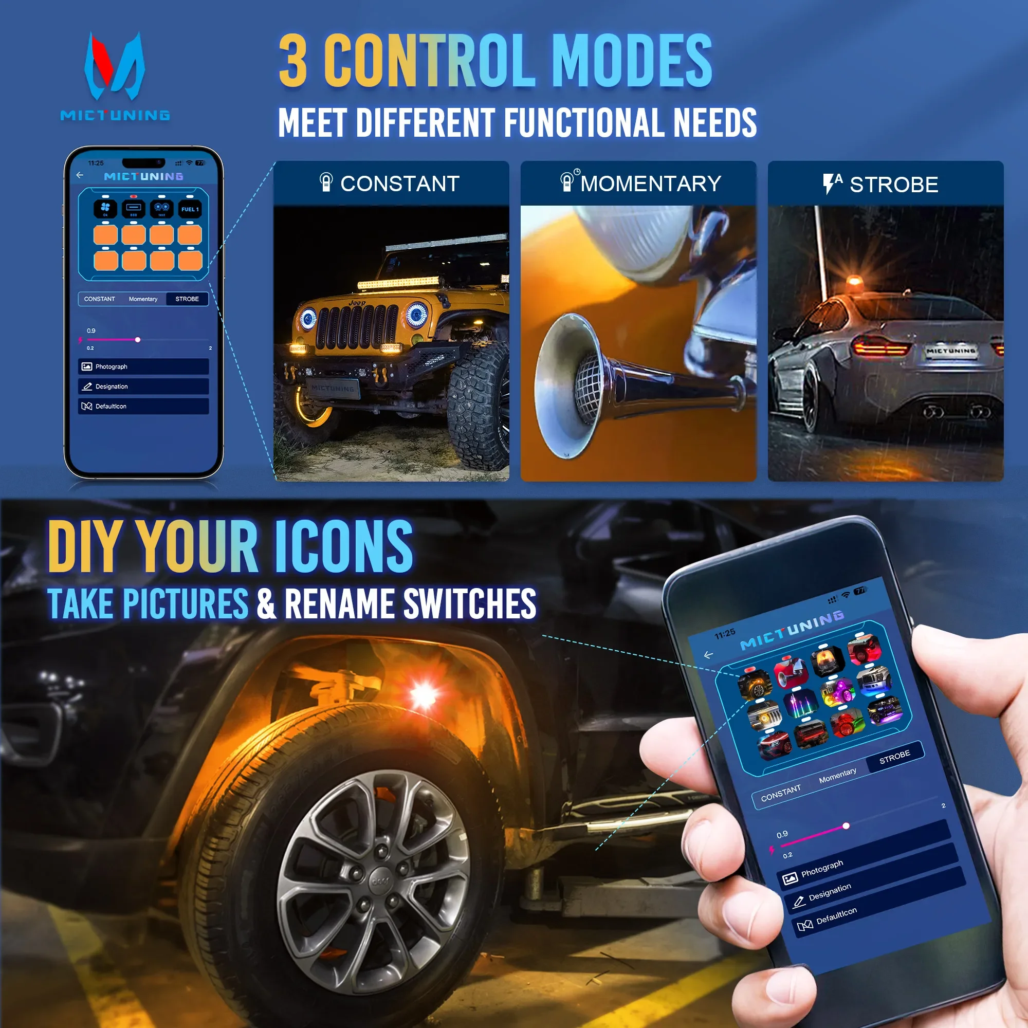 

P1S Series RGB 12Gang Automotive Switch Panel APP Control Light Switch Panel Bluetooth LED Switch Panel for Truck Off-roads Boat