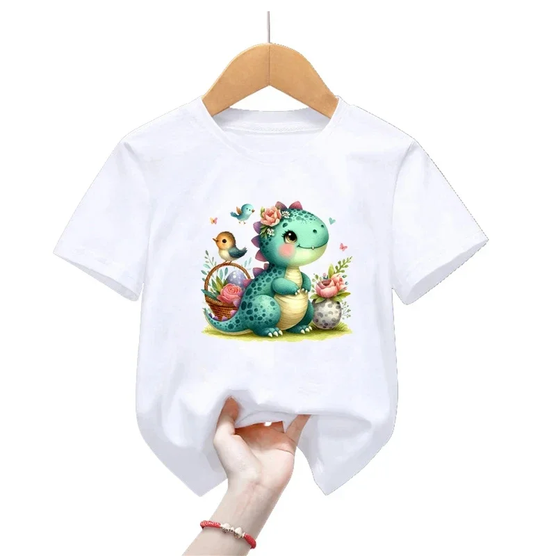 White T-Shirt with Dinosaurs Love Balloons Print - Fun Birthday Gift for Kids, Boys and Girls Fashion Tee