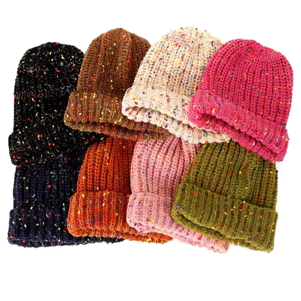 Trendy Mixed Color Beanie Hat Keep Warm Thickened Ski Cap Coldproof Knitted Hat for Autumn & Winter