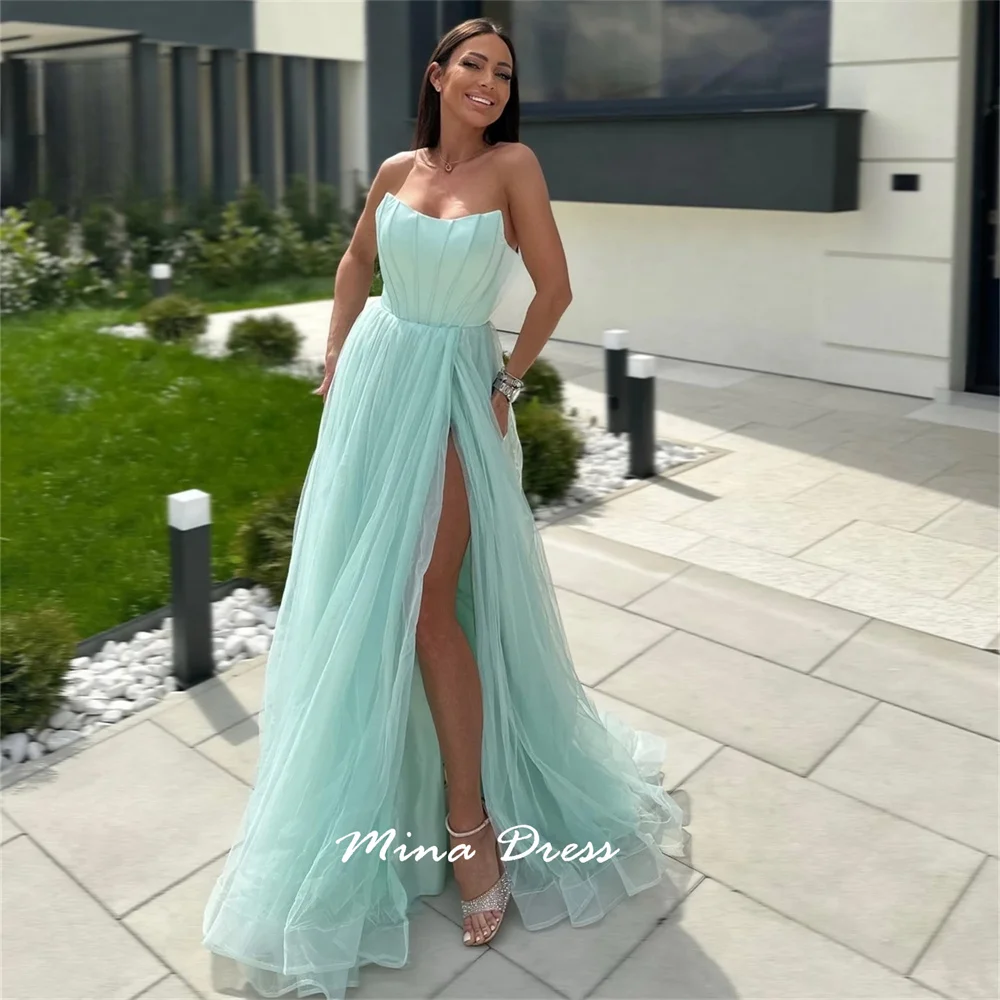 

Mina Customized Boat Collar Evening Dress Luxury Elegant Party Dresses Woman Sleeveless Back-length Dresses for Formal Occasions