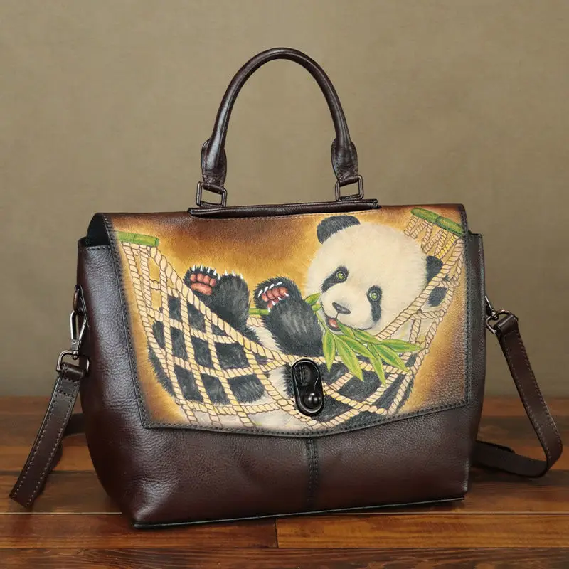 Hand-painted Bag Leather Women's Handbag Crossbody Bag Women's Shoulder Tote Bag Vintage Handmade 2024 New Head Layer Cowhide