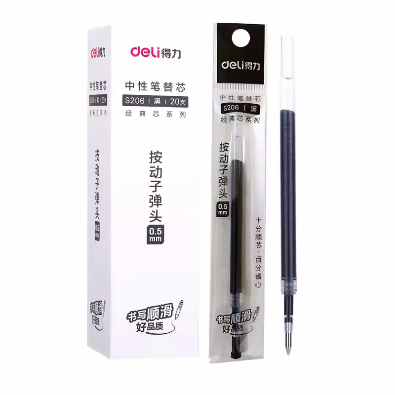 20Pcs/Box Deli S206 Neutral Refill Gel Pen Cartridge 0.5mm Push Button Replacement Core Black Red Blue Dark Blue Ink Refill