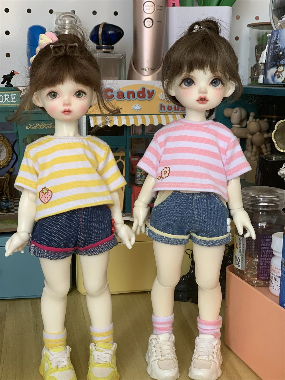 

BJD doll clothes suitable for 1/4 1/5 1/6 size Cute Tops Pants Socks clothes suit doll accessories (3 points)