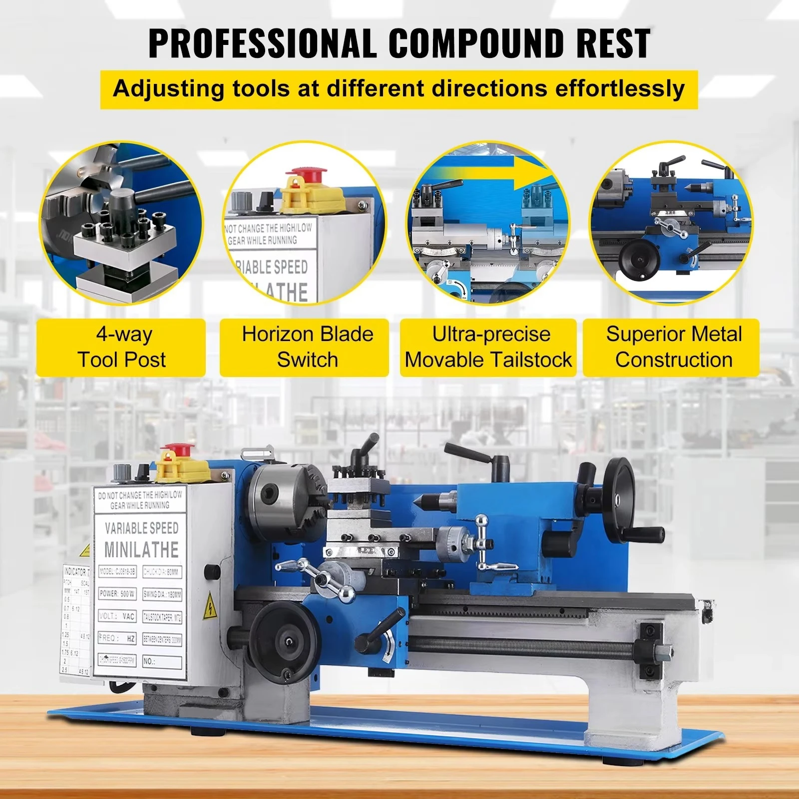 Precision Mini Metal Lathe 7X12 inch 2250 rpm 400W Variable Speed Mini Lathe Service Equipment