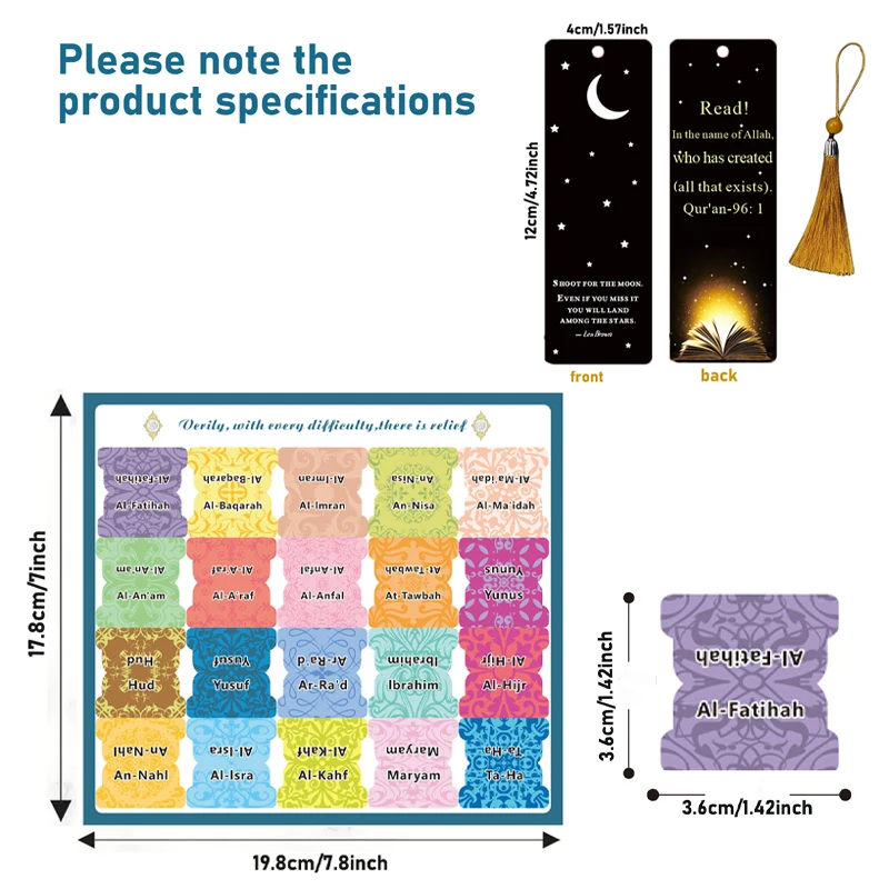 120 Quran chapter labels with 1pc bookmark -114 chapters and 6 blank self-adhesive 6 laminated labels, easy to navigate