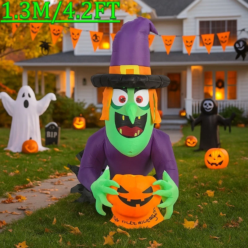 

4.2FT Holiday Lighting Inflatable Model Climbing Window Witch Halloween Decorations Indoor Built-in LED Light Home Garden Decor