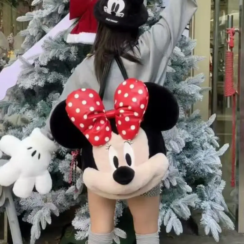 

Новый милый бархатный рюкзак Disney с изображением Минни, легкий, вместительный, модный, для отдыха, с большим изображением лица, в стиле кавай, для девочек