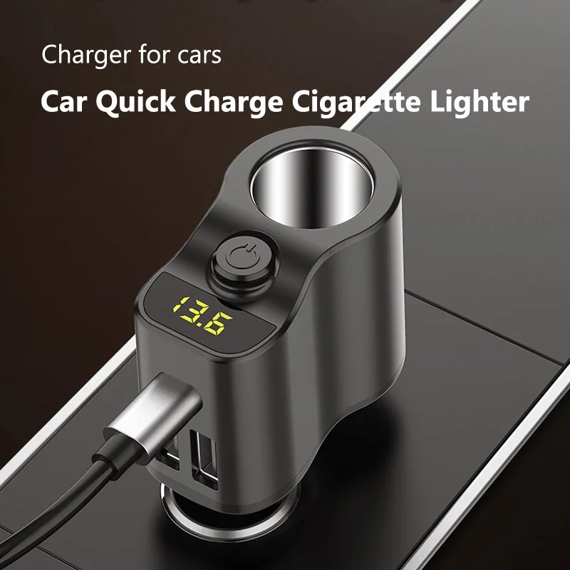 2023 New Car Cigarette Lighter Socket Power Adapter Dual USB Fast Charge Car Charger Voltage Detection with Independent Switch