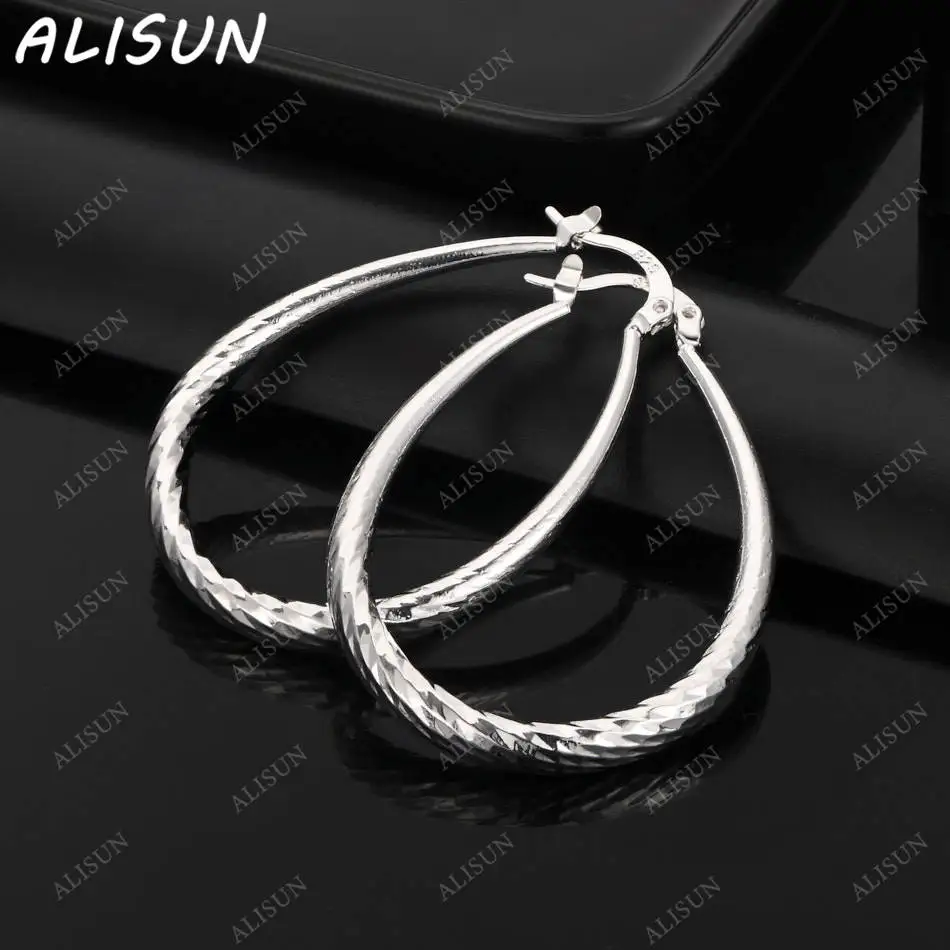 

ALISUN 925 Sterling Silver Texture Water Drop Hoop Earrings For Women Grace Jewelry Trend Fashionable Birthday Party Gifts