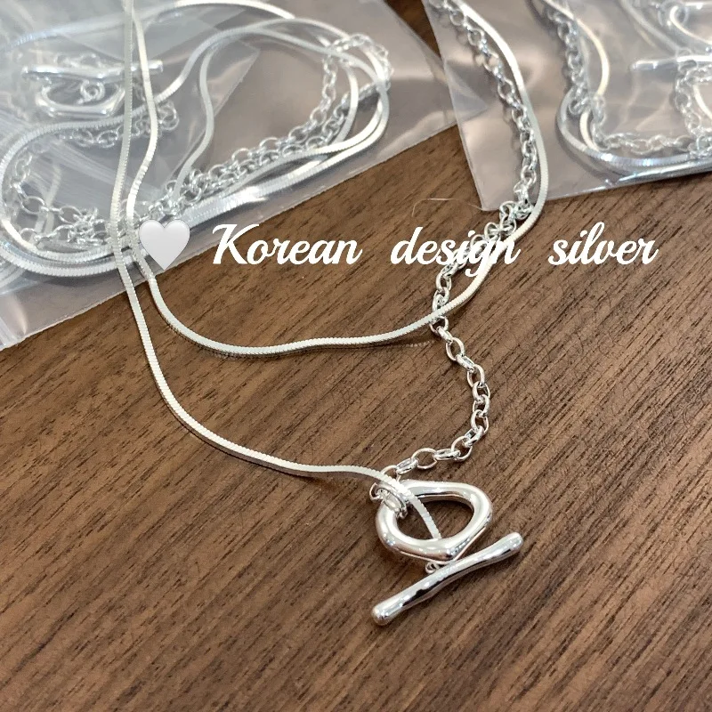 

South Korea Autumn and Winter New Sweater Chain S925 Sterling Silver Irregular Long 80cm Winding Double-layer Necklace Women