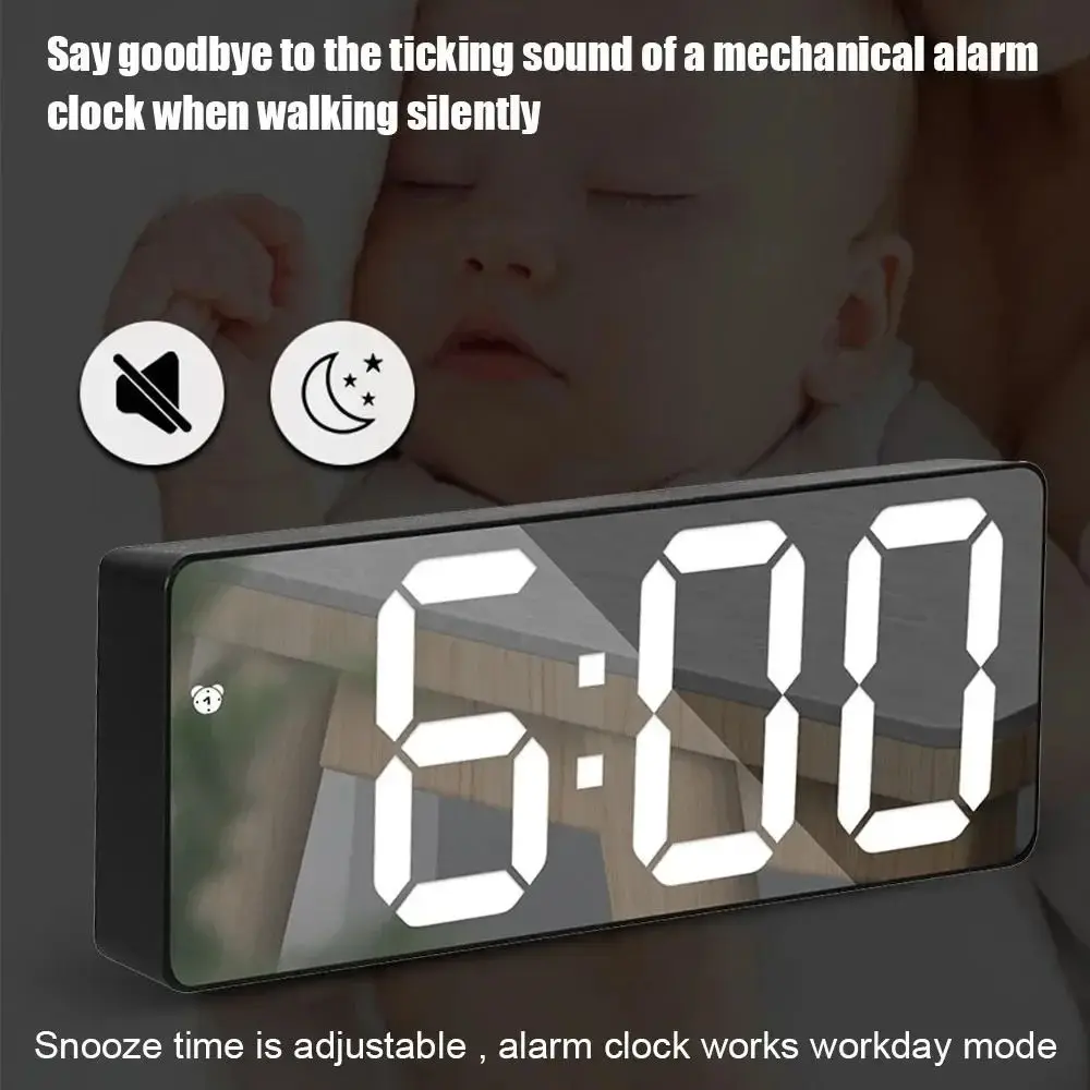 Plastic Voice Control Digital Alarm Clock Dual Alarm Adjustable LED Electronic Alarm Clock