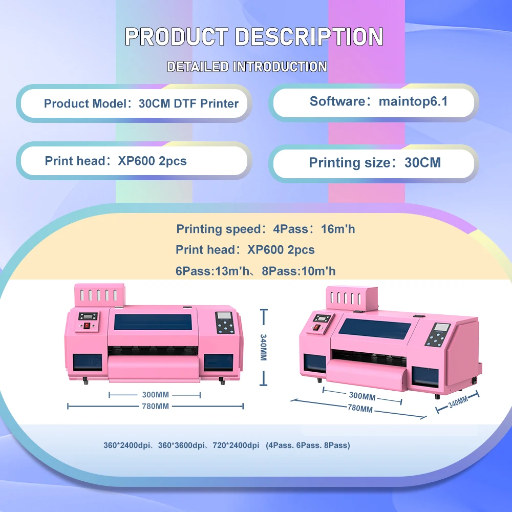 High Quality Pink DTF Printer A3 XP600 DTF Transfer To Film T Shirt Printer For Small Business