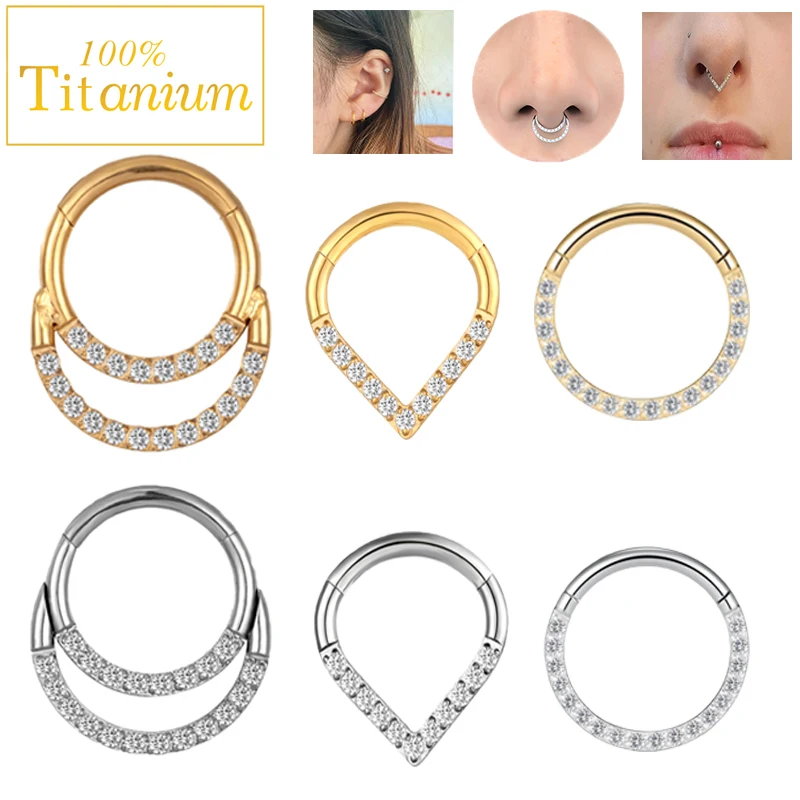 F136 Titanium Piercing Jewelry Set Septum Percing Nose Rings Zircon Hoop Earrings For Women Cartilage Helix Daith Tragus Clicker