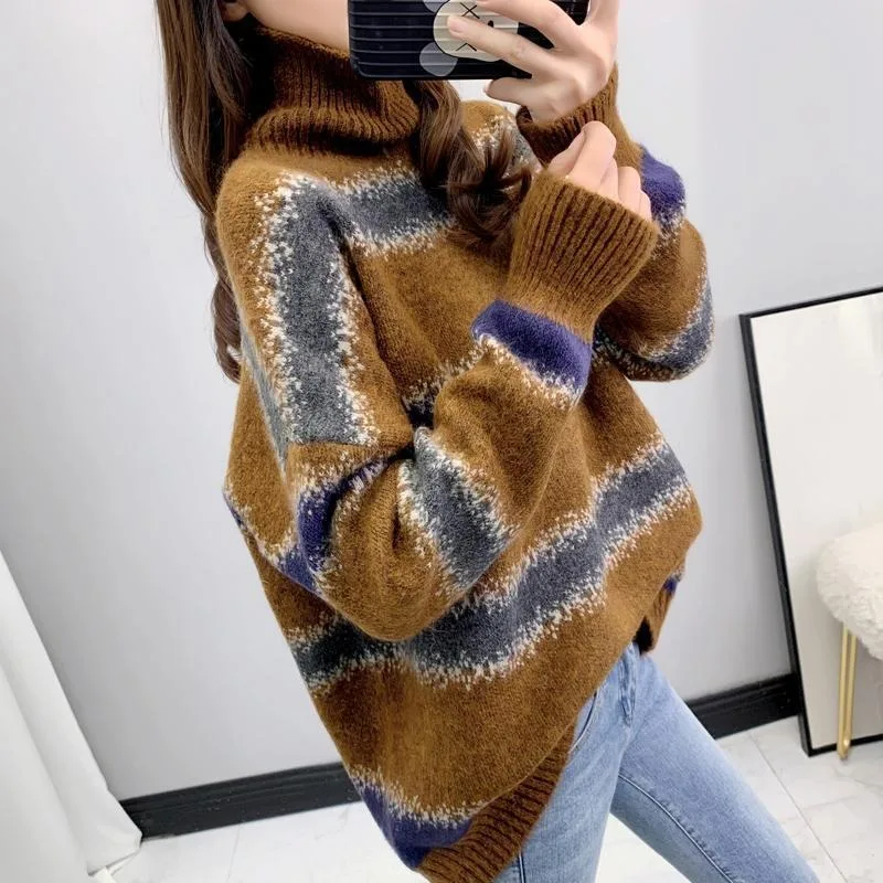 سترة الياقة المدورة للنساء شتاء جديد الإنترنت المشاهير النسخة الكورية فضفاضة الطبقات الداخلية كومة طوق