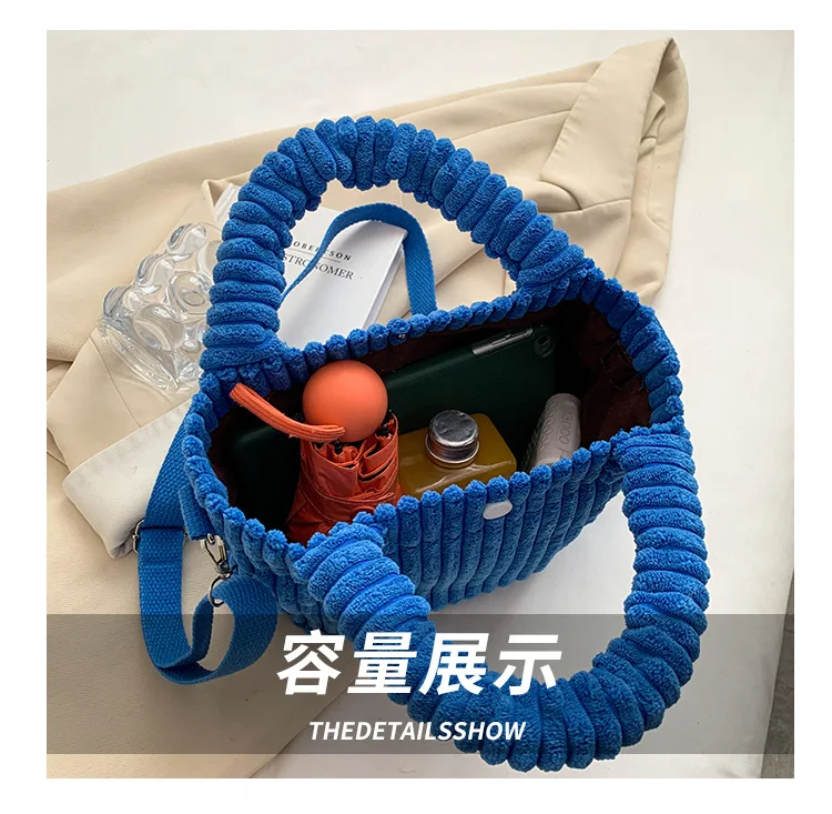 Damen 2026 Herbst-Winter Neuer Stil Koreanische Ins Denim Samt Plüsch Schulter-Umhängetasche Hochwertige Handtasche für Frauen – Detail 6
