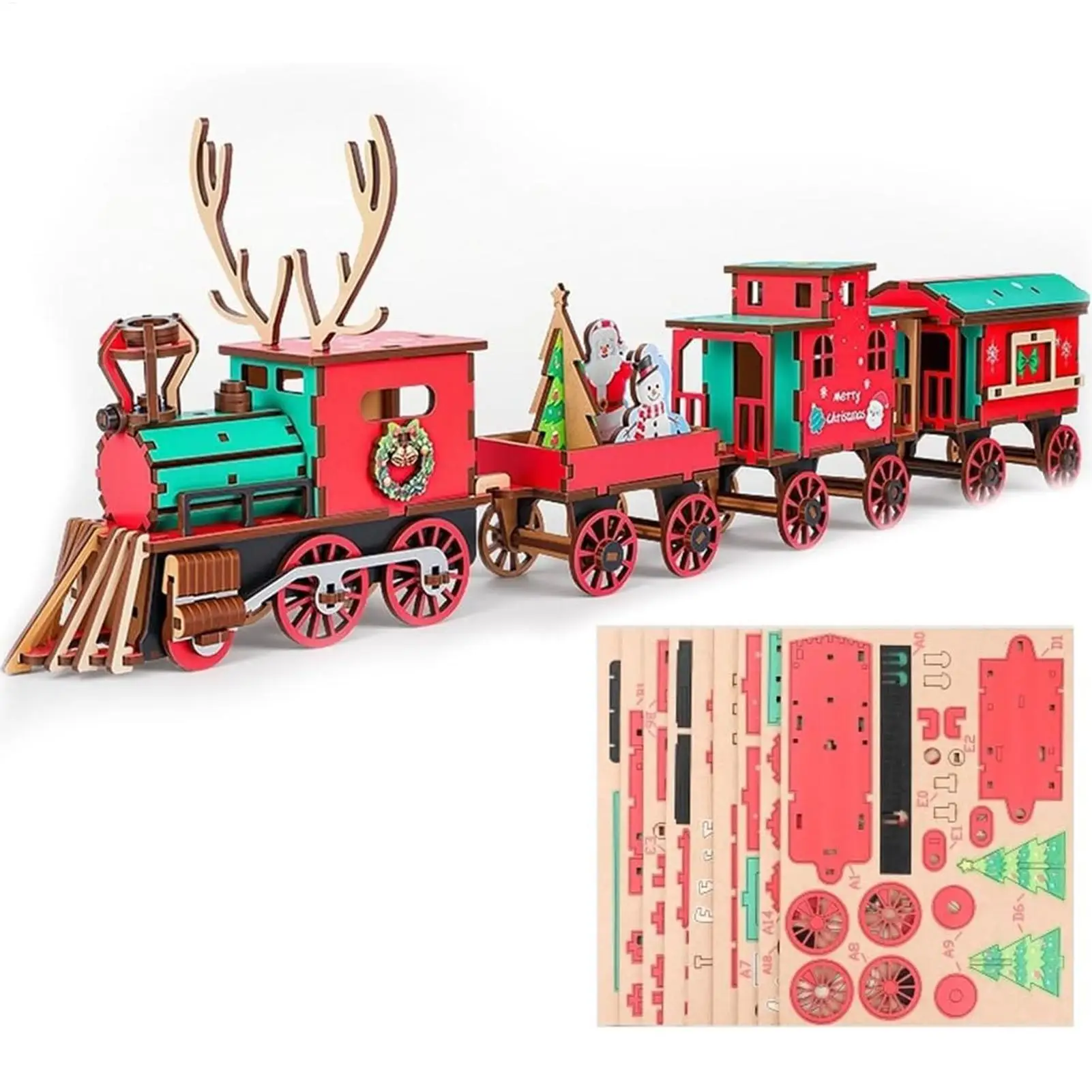 Christmas Puzzle 3D Wooden Train Model DIY Assembly Kit Creative Christmas Train Decor Teens Adults Birthday Gift Home Bookshelf