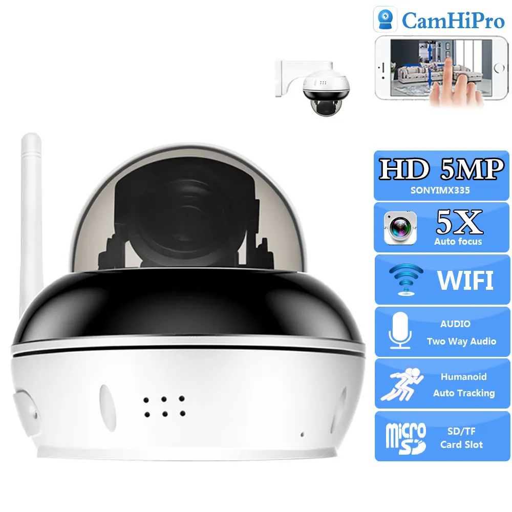 

Sony335 5MP Wireless Security IP Camera Wifi PTZ Dome 5X Optical Auto Zoom Human Tracking Two Way Audio Human Tracking