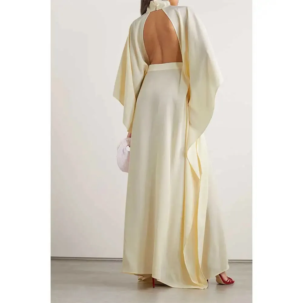 Senior Beige Smock Dress Luxury Saudi Arabia Long Evening Gown Sexy Backless Pastoral Bride Wedding Bridesmaids Dress