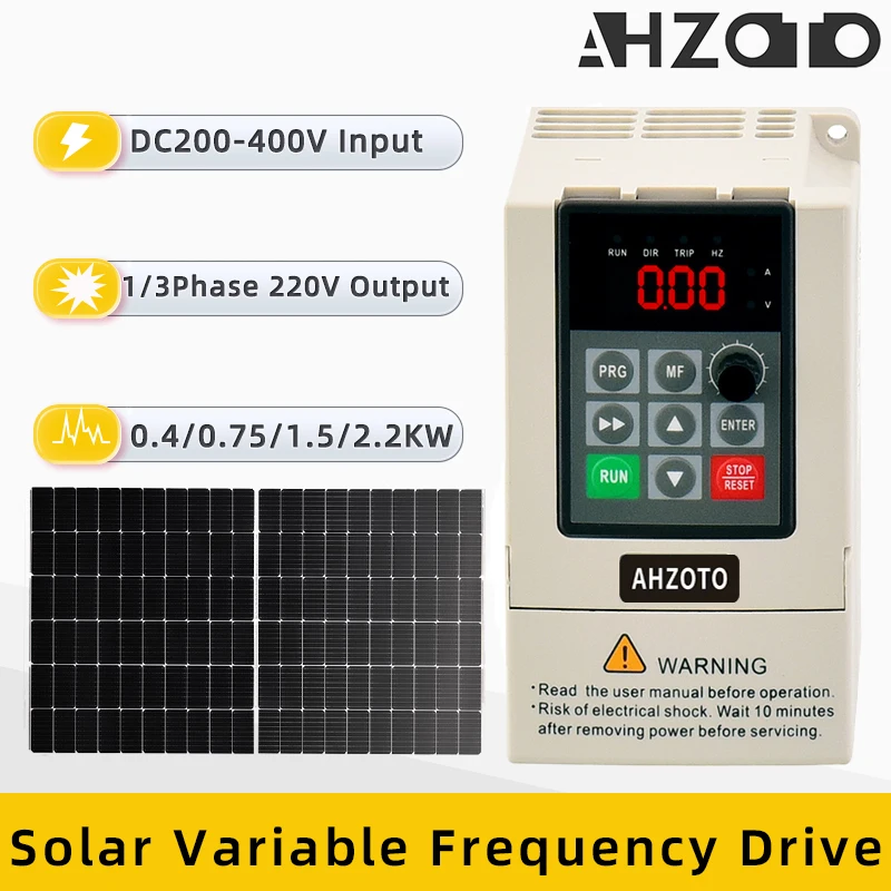 Solar VFD 220V 0.4/0.75/1.5/2.2KW 3 Phase Motor Speed Controller DC200-400V Input Variable Frequency Drive Converter Inverter