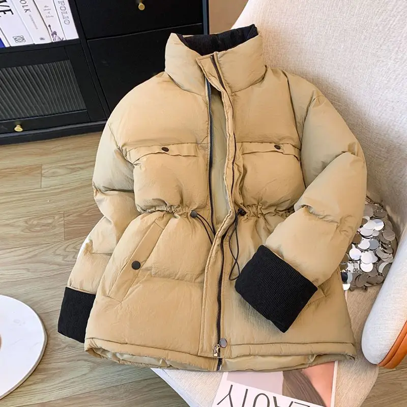 

Winter New Women's Down Cotton Jacket Loose Commuting Casual Splicing Windproof Standing Collar Oversize Parkas