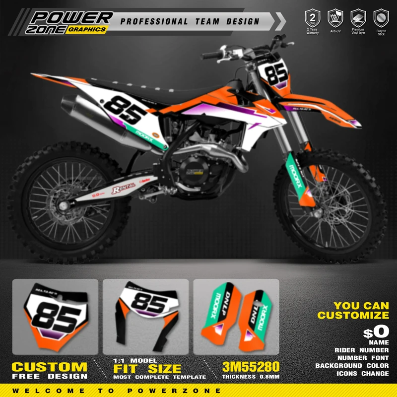 

PowerZone Custom Team Graphics Backgrounds Decals Stickers Kit For KTM SX SXF MX 2019-2022 EXC XCW Enduro 20-23 125 to 500cc 174