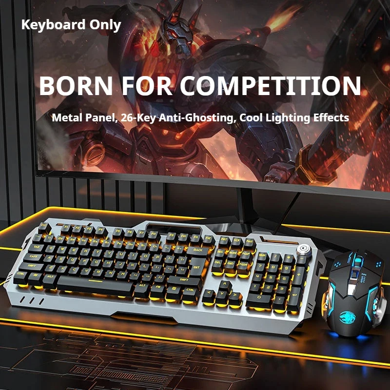 GX80Machinery Wired Gaming Keyboard, LED Backlit 104 Keys, Silent Membrane, Metal Panel, Rechargeable(USB), For PC/Laptop