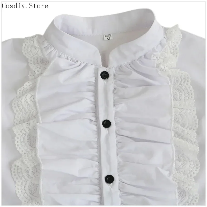 Nuevo 2025 camisa gótica Punk blusa con volantes de encaje disfraz de vampiro pirata de Halloween para hombre Victoria Jabot Tops renacentistas ★ ★ ★   jj.