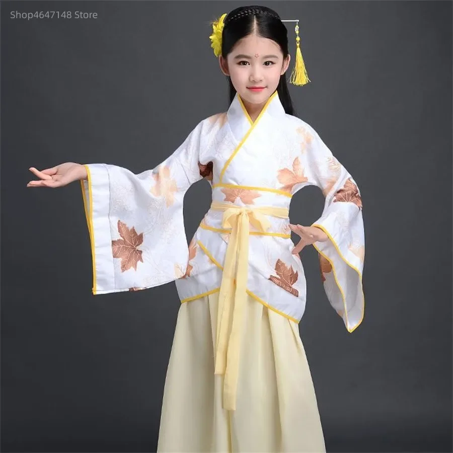 2025 Robe en soie chinois pour filles, Kimono pour enfants, disfraz de chorale de danza Hanfu tradicional Vintage