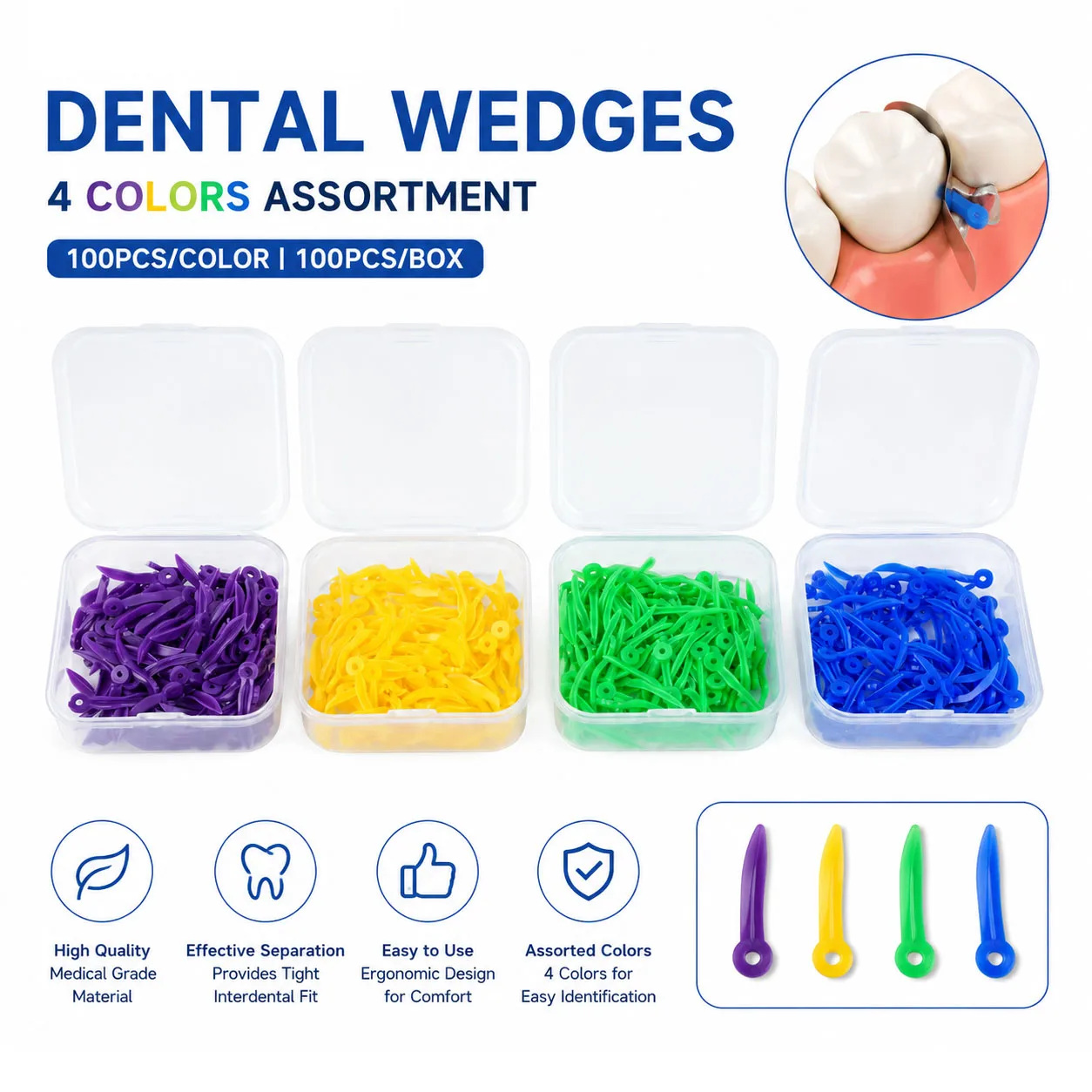 Dental Disposable Tooth Gap Wedges with End Circular Holes Plastic interdental Wedge Dental Matrix Wedge Oral Care 4Sizes