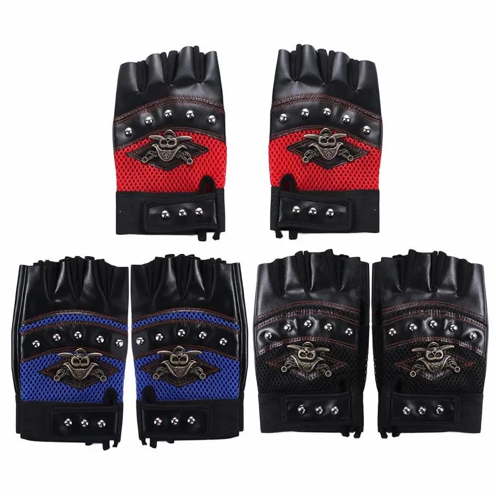 

Women Motorcycle Accessories Rivet Anti-slip PU Leather Punk Half Finger Gloves Skulls Gloves Motorcycle Gloves Cycling Gloves