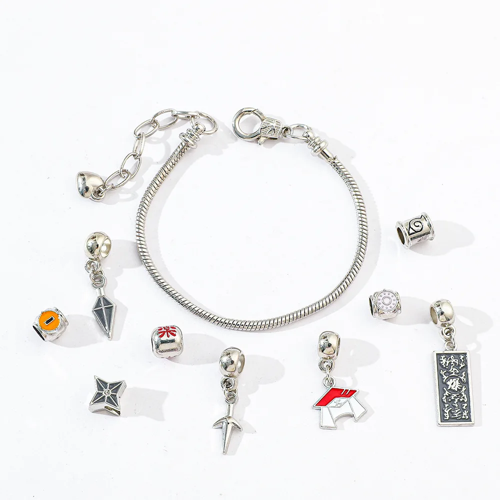 1pc Anime Naruto Hiruzen Sarutobi Hat Shuriken Ninja Beaded Alloy Bracelet view 2