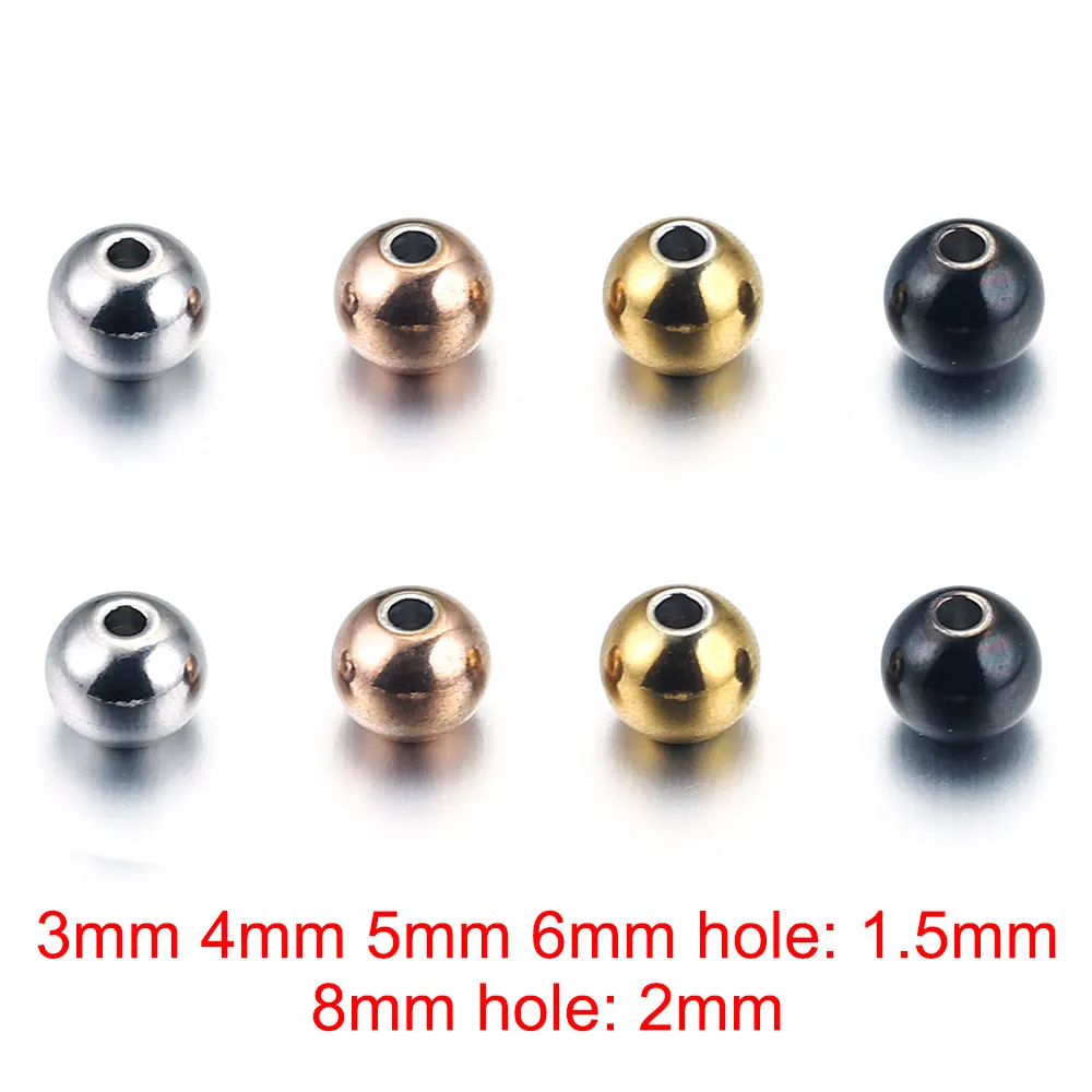 20-100PCS 3 4 6 8mm Stainless Steel Rose Gold Color Black Spacer Charm Loose Beads DIY Bracelets Beads for Jewelry Making Metal