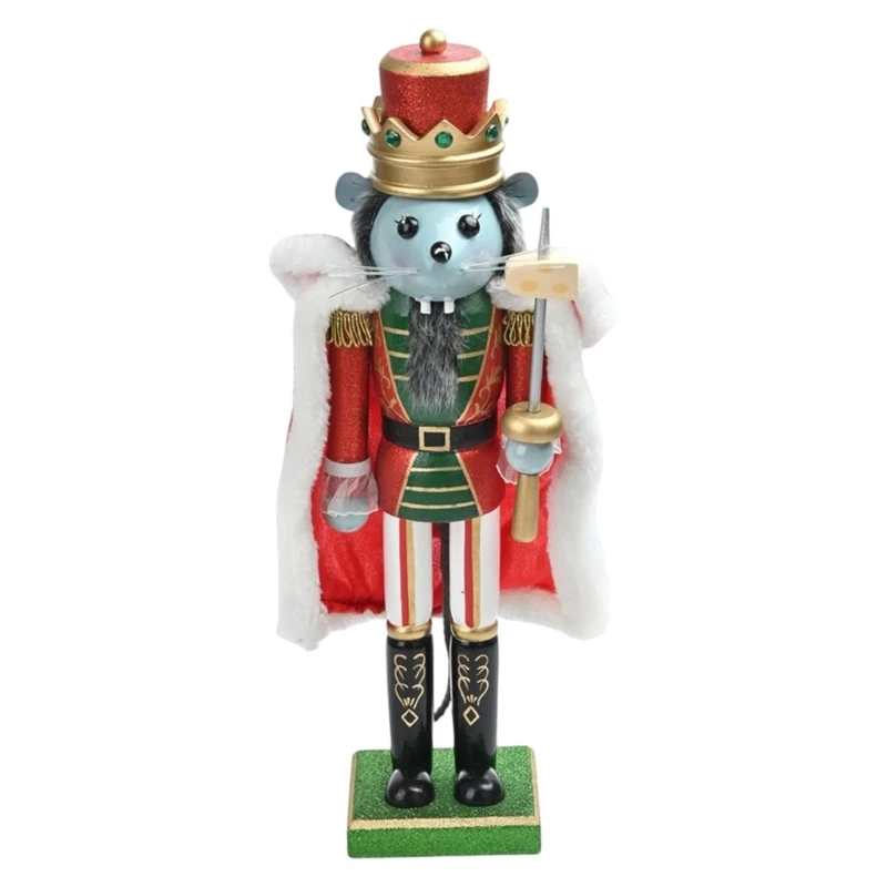 Wood Nutcrackers Figurines 38cm Christmas Mouse King Puppet Toy Tabletop Shelves Holiday Festival Decoration DropShipping