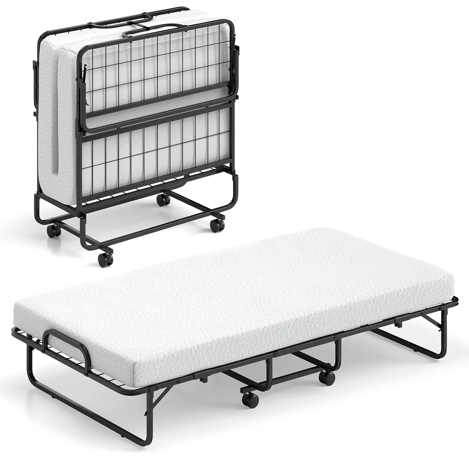 Folding Bed With Mattress For Adults, Twin Size Rollaway Beds For Guest, Space Saving Portable Foldable Bed, Customized
