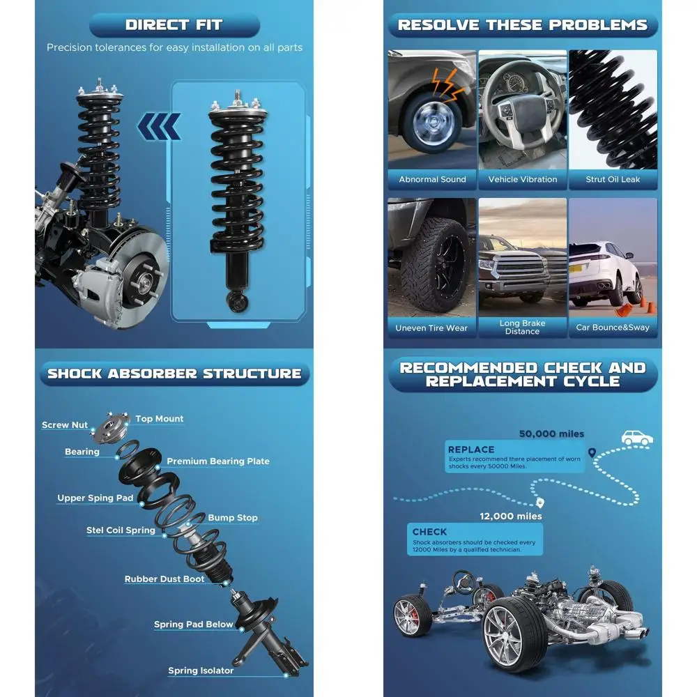 

Pair Front Complete Struts Coil Spring Assembly Fits for 2007-2014 Ford Edge, for 2007-2015 Lincoln MKX Shock Absorbers