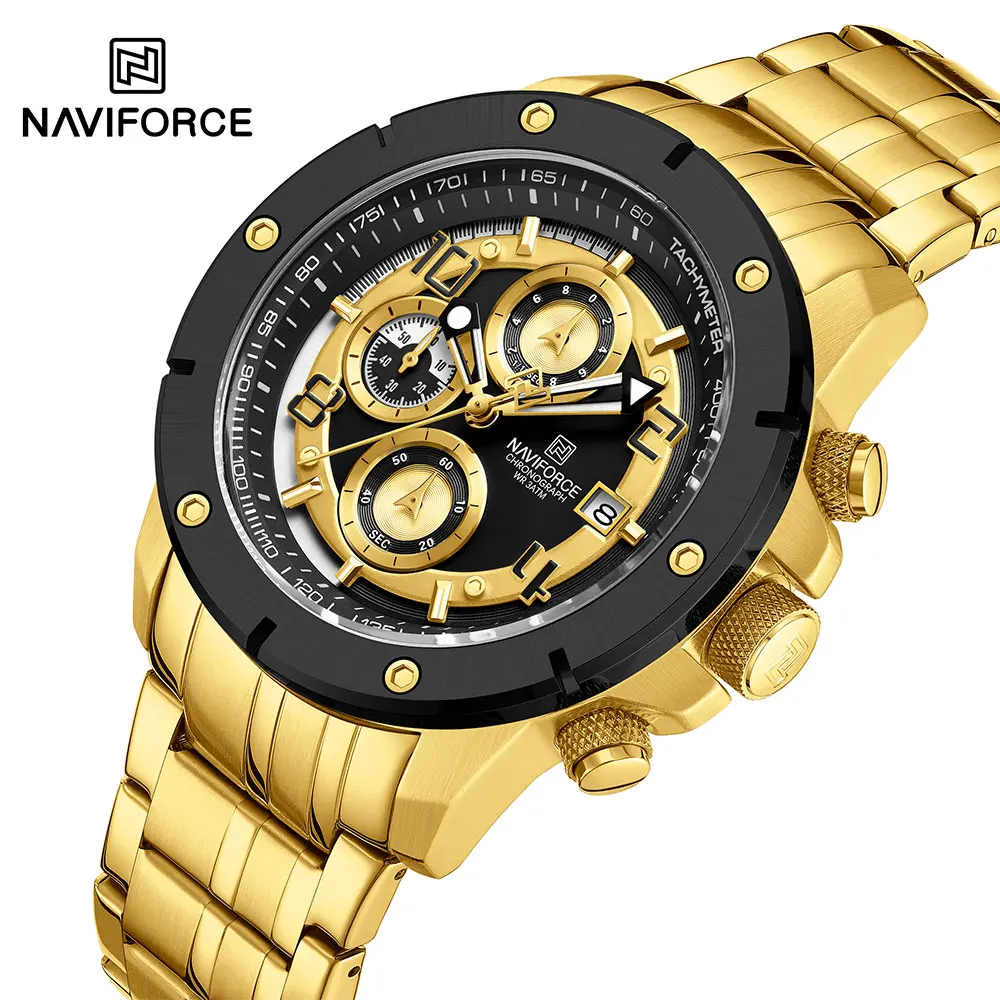 NAVIFORCE Man Quartz Watch Sport Military Watch For Men Waterproof Luminous Date Chronograph Stainless Steel Mens Luxury Watches