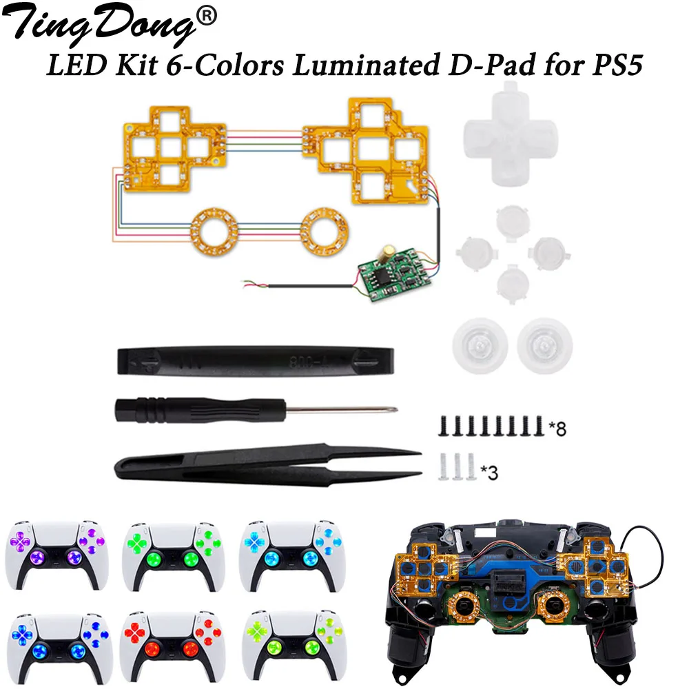 TingDong Joystick Caps LED Light Modchip Kit For PS5 Controller DIY Thumb Sticks Multi Colors