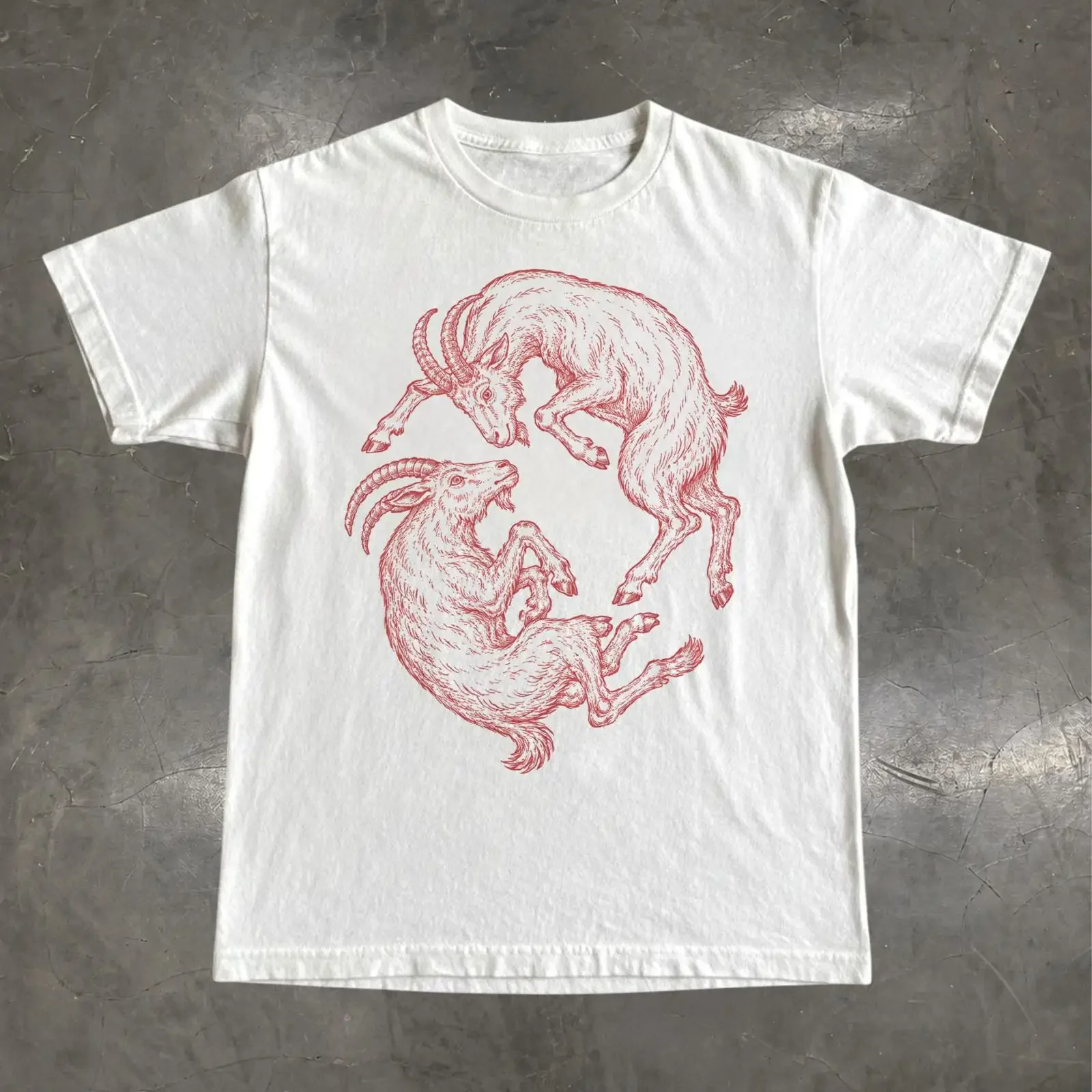 Vintage Goat T Shirt Mountain Engraved Wildlife Nature Lover  vintage Washed designer clothes Top For Everyday Wear Casual