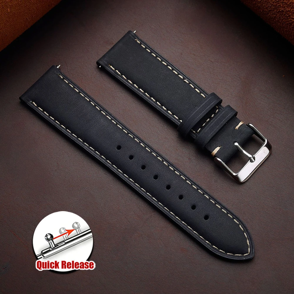Koeienhuid horlogeband 14mm 16mm 18mm 20mm 22mm 24mm Vintage donkerbruin Quick Release horlogeband voor Samsung Galaxy Watch 8/7/6/5/4