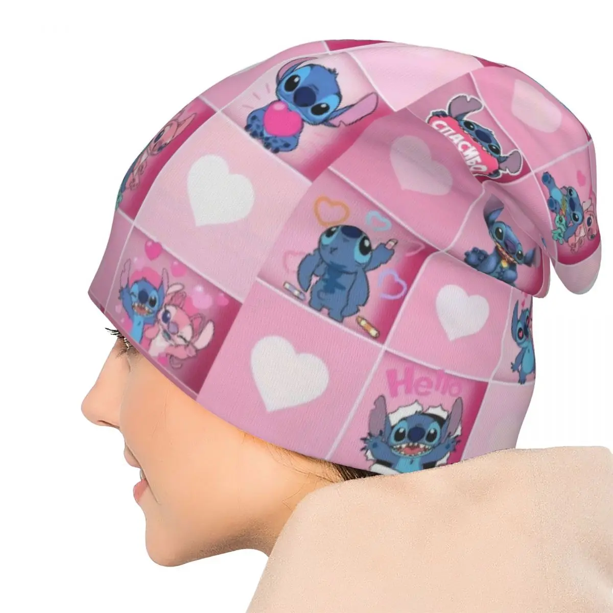 Pink Lilo And Stitch Bonnet Hat Cool Ski Skullies Beanies Hats Cartoon for Men Women Spring Head Wrap Caps
