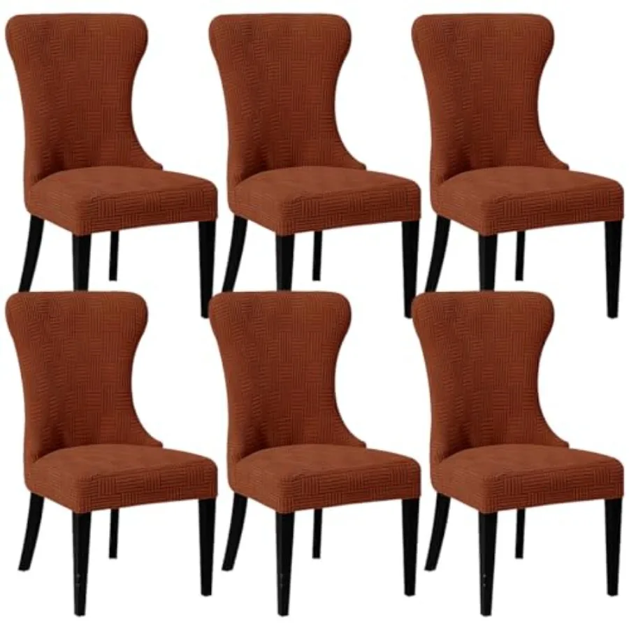 

Комплект из 6 чехлов для обеденных стульев Wingback: эластичные жаккардовые чехлы для стульев с высокой спинкой, акцентные чехлы для кухонных стульев Wingback