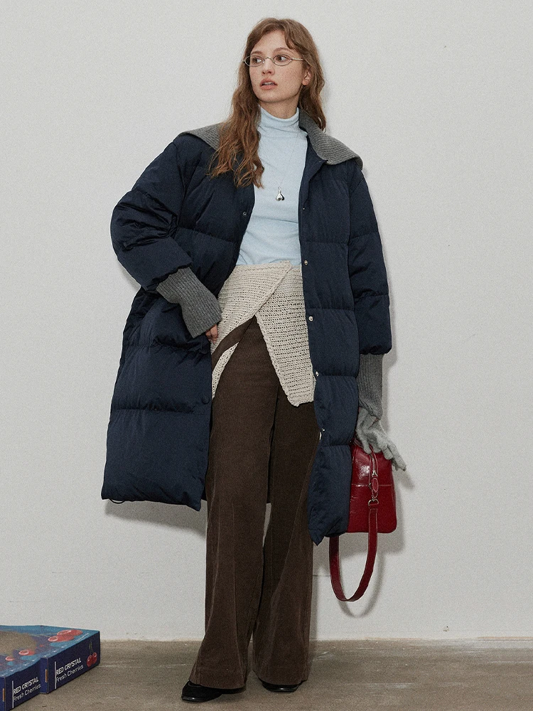 الشتاء طويلة محبوك الربط التلبيب أسفل سترة المرأة الأبيض بطة أسفل رشاقته أسفل سترة الإناث الدافئة الركبة طول باركر أبلى #5