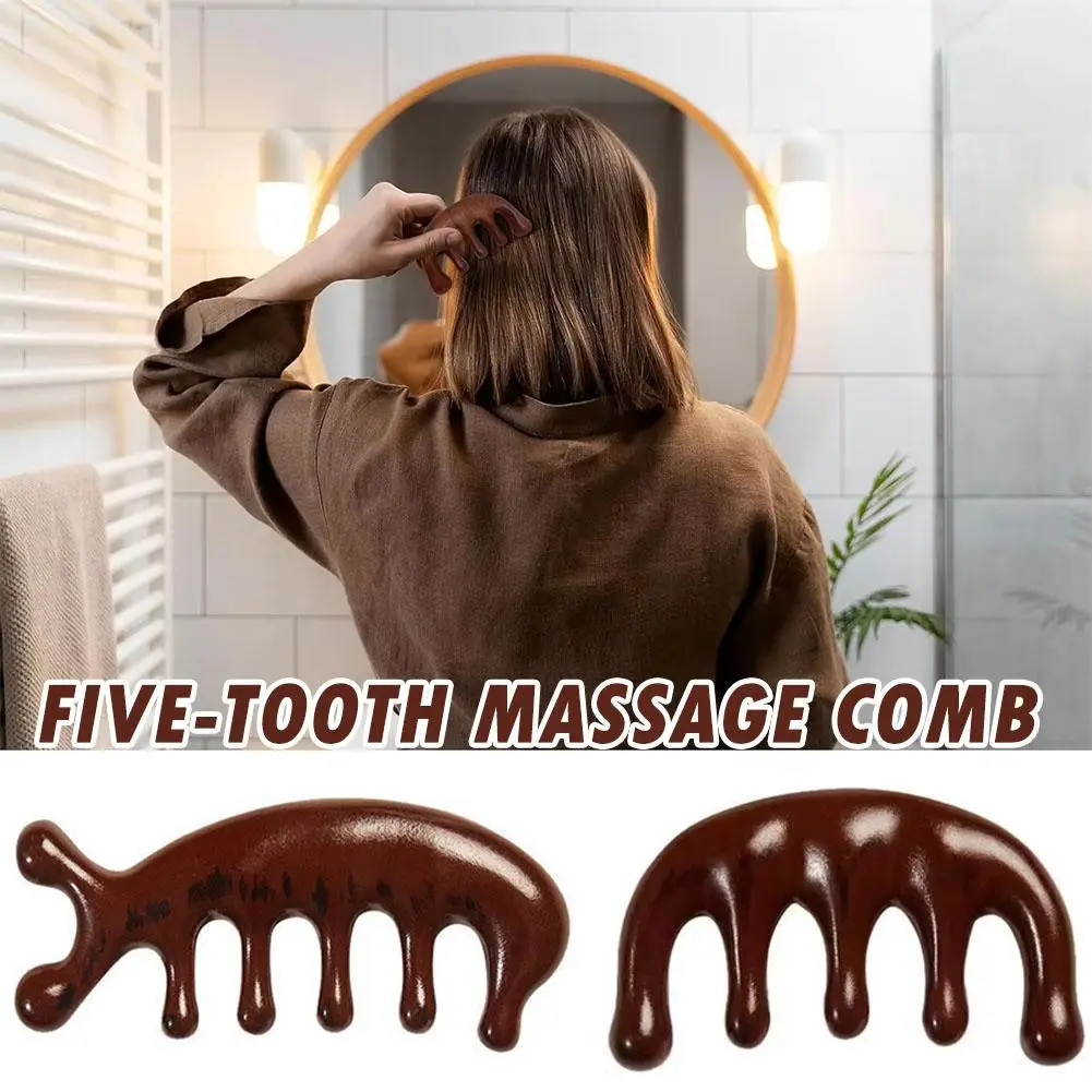 Five-tooth Sandalwood Massage Comb Head Therapy Meridian Handleless Acupuncture Point Relaxing Comb Scraping Head Comb Wood O7D5