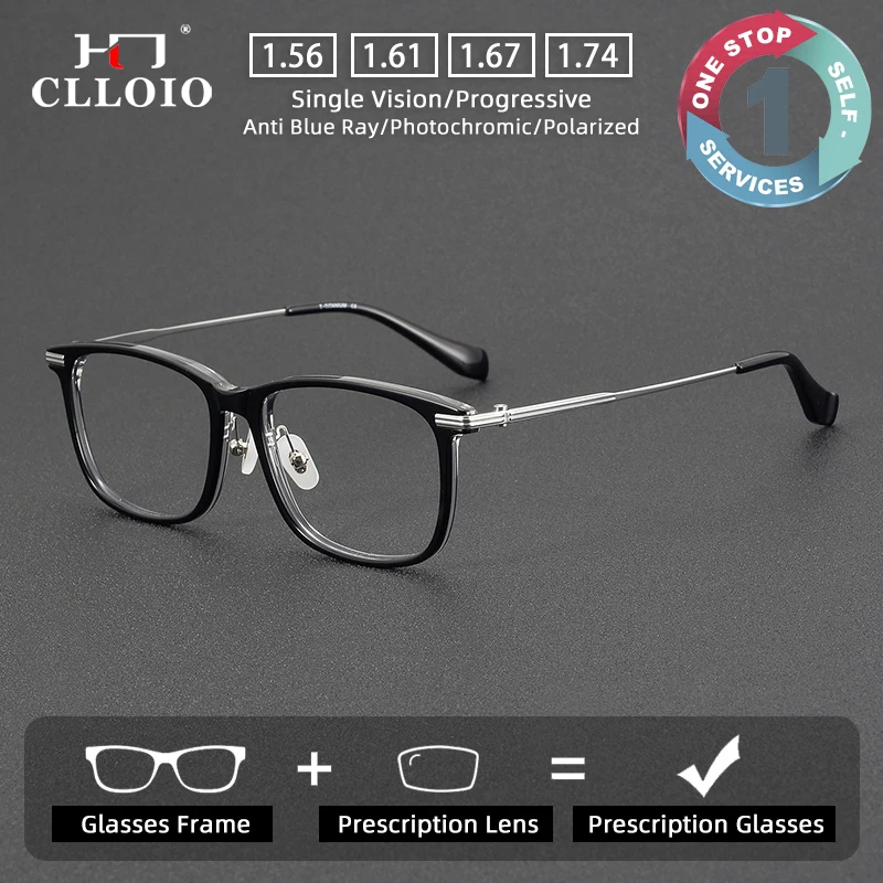 

CLLOIO New Handmade Acetate Pure Titanium Optical Glasses Men and Women Casual Glasses Anti Blue Light Progressive Eyeglasses