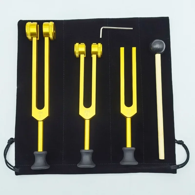 Aluminum Tuning Fork 128Hz 256Hz 512Hz Tuning Forks Set Healing Massage Standard Professional Golden with Base Chakras Therapy