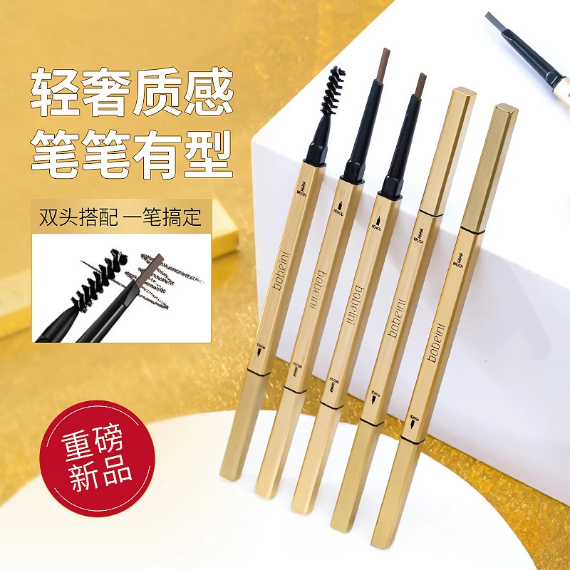 Make-up neue goldene Essstäbchen Augenbrauen stift Doppelkopf Dreieck extrem feine Augenbrauen stift schweiß beständig ohne Verschmieren